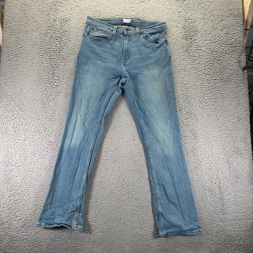 True Craft Jeans Mens 32x30 Blue Cotton Denim Bootcut Leg Faded Workwear Stretch